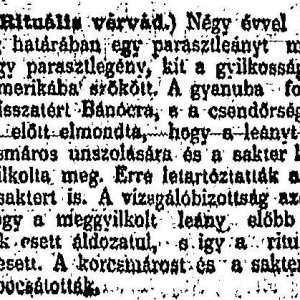 „Rituális vérvád.” (Forrás: Pesti Hírlap, 1898. 04. 07., 8. o.)
